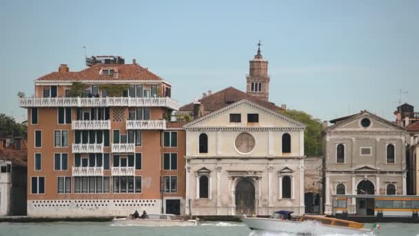Venedig Italien Mai 2019 Venezianische Waterfront Schuss Von Beweglichen Touristenboot — Stockvideo