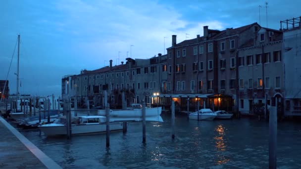 Venice Italy May 2019 Venetian Boats Tied Pier Guidecca Island — Stock Video