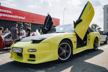 JDM car show with tuned japanese drift cars clipart