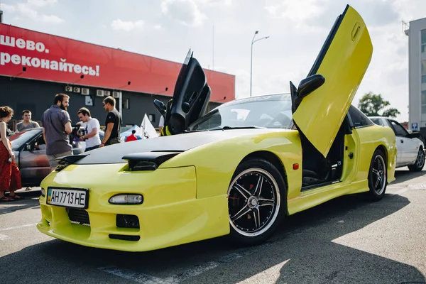 Jdm car show with tuned japanese drift cars — стокове фото