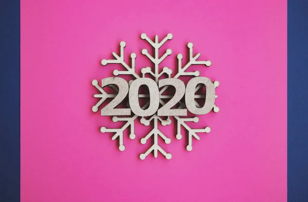 2020 Wintervakantie Plat Lag Achtergrond Roze Kleur Achtergrond Met Houten — Stockfoto