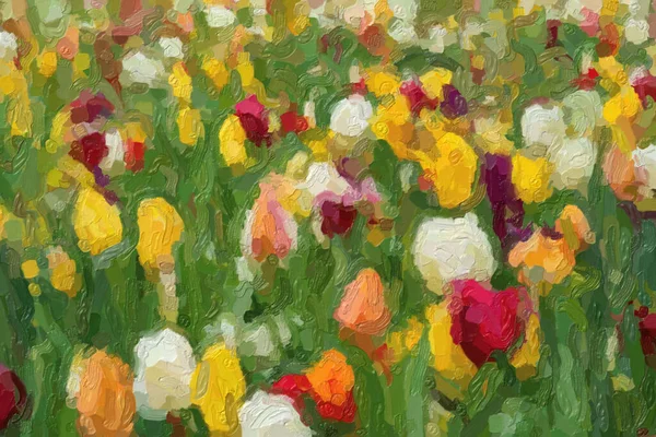 Beautiful oil painted Dutch flowers blooming in spring field — Stock Photo, Image