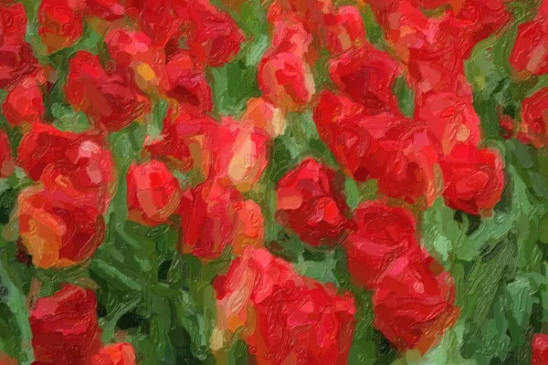 Bellissimi fiori olandesi dipinti ad olio che sbocciano nel campo primaverile — Foto Stock