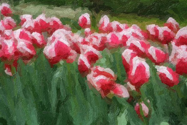 Beautiful oil painted Dutch flowers blooming in spring field