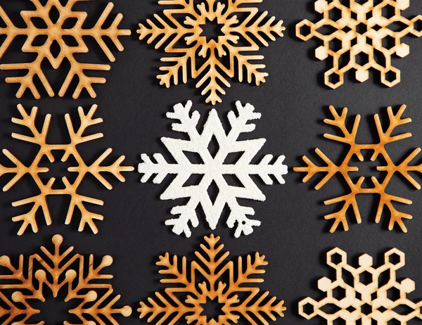 Winter holidays background with handmade wooden elements — 스톡 사진