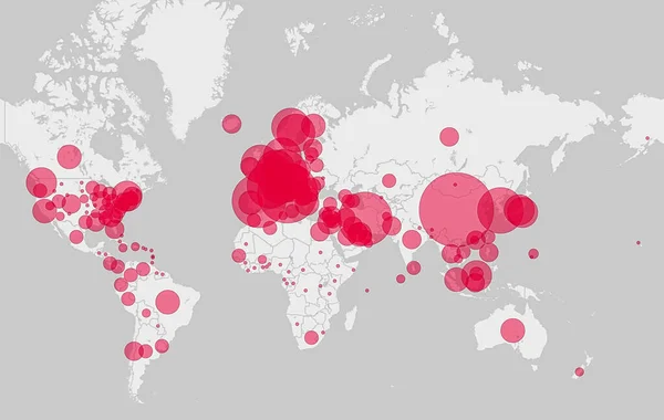 Covid Coronavirus Outbreak Map Corona Virus Background Red Dots World — 图库照片