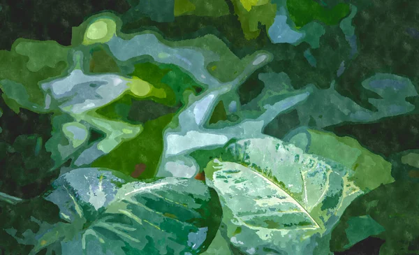 Pittura Acquerello Illustrazione Con Piante Giardino Botaniche Verdi Pianta Esotica — Foto Stock