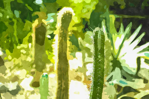Malba Akvarelem Ilustrace Zelenými Rostlinami Botanické Zahrady Exotické Rostliny Pěstované — Stock fotografie