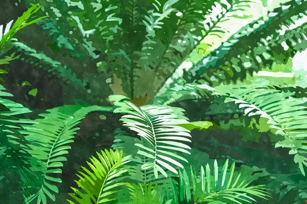 Ilustración Pintura Acuarela Con Plantas Jardín Botánico Verde Planta Exótica — Foto de Stock