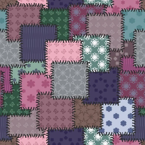 Nahtloser Patchwork Hintergrund Mit Unterschiedlichen Mustern — Stockvektor