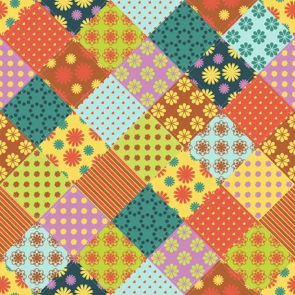 Fondo Patchwork Sin Costuras Con Diferentes Patrones — Archivo Imágenes Vectoriales