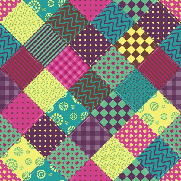 Fondo Patchwork Sin Costuras Con Diferentes Patrones — Archivo Imágenes Vectoriales