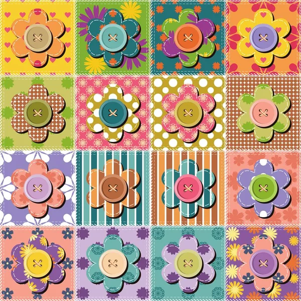 Patchwork Background Quilt Different Patterns — Stock Vector