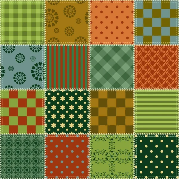 Fondo Patchwork Con Diferentes Patrones — Vector de stock