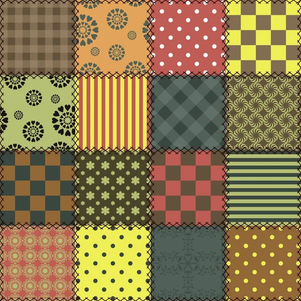 Fondo Patchwork Con Diferentes Patrones — Vector de stock