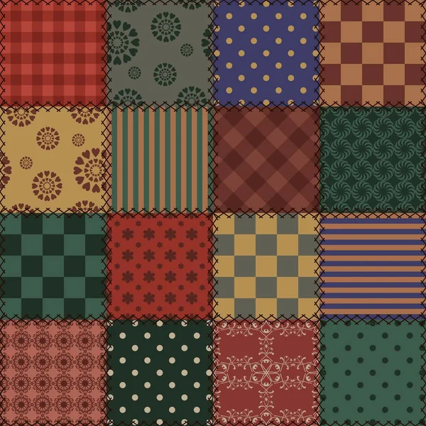 Fondo Patchwork Con Diferentes Patrones — Archivo Imágenes Vectoriales