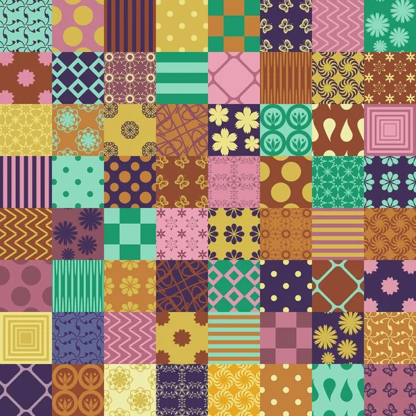 Fondo Patchwork Con Diferentes Patrones — Archivo Imágenes Vectoriales