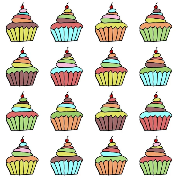 Set Met Cupcakes Witte Achtergrond — Stockvector