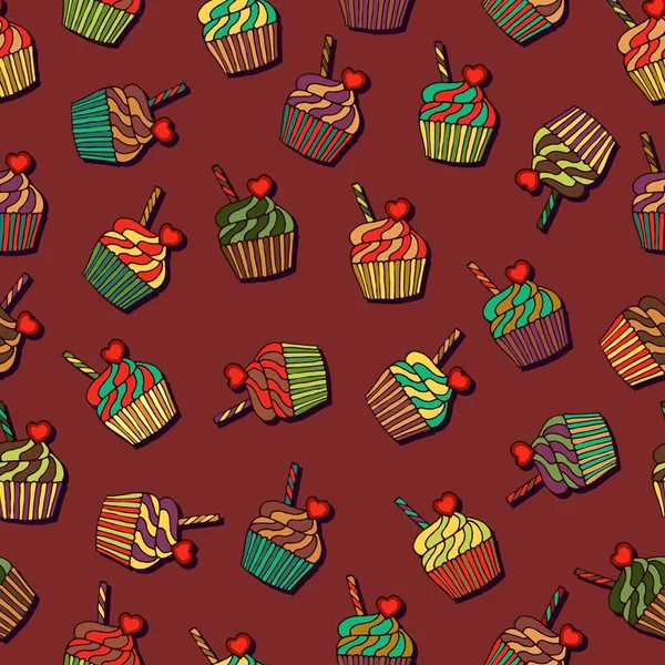 Nahtloser Hintergrund Mit Cupcakes — Stockvektor