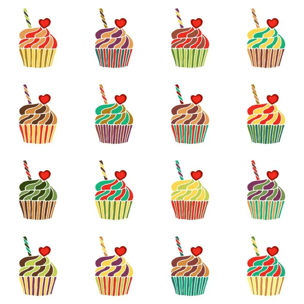 Set Cupcakes White — Stock Vector