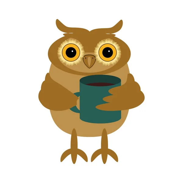 Bonito Búho Con Taza Café — Vector de stock