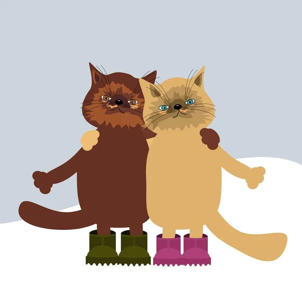 Пара Милых Кошек Вместе — стоковый вектор