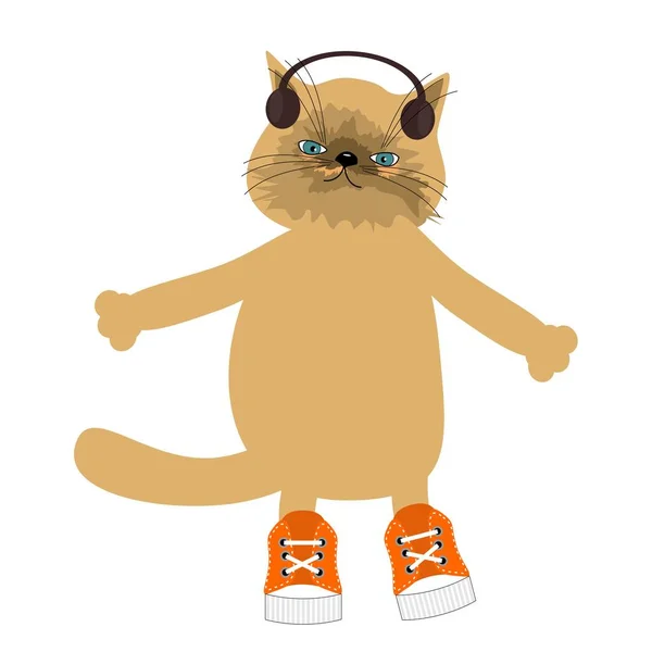 Bonito Gato Con Auriculares — Vector de stock