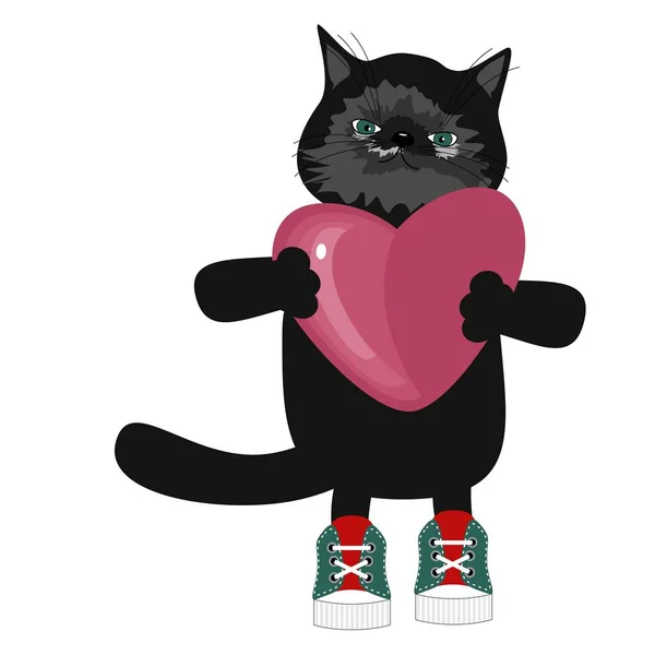 Beau Chat Persan Avec Coeur — Image vectorielle