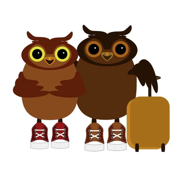 Nice Owls Wih Baggage Isolated White — стоковый вектор