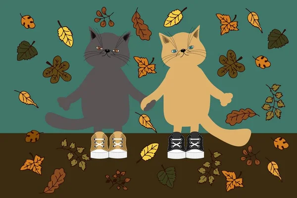 Гарна Пара Котів Восени — стоковий вектор