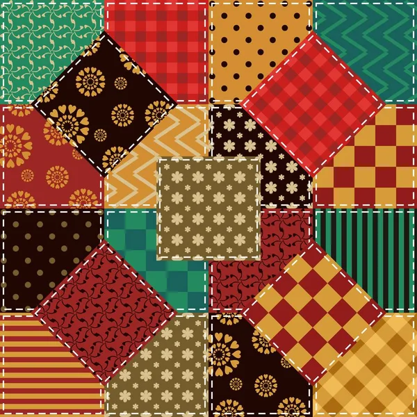 Fondo Patchwork Con Diferentes Patrones — Vector de stock