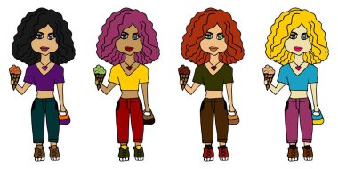 Beyaz arka planda dondurması olan hoş bir kız. 