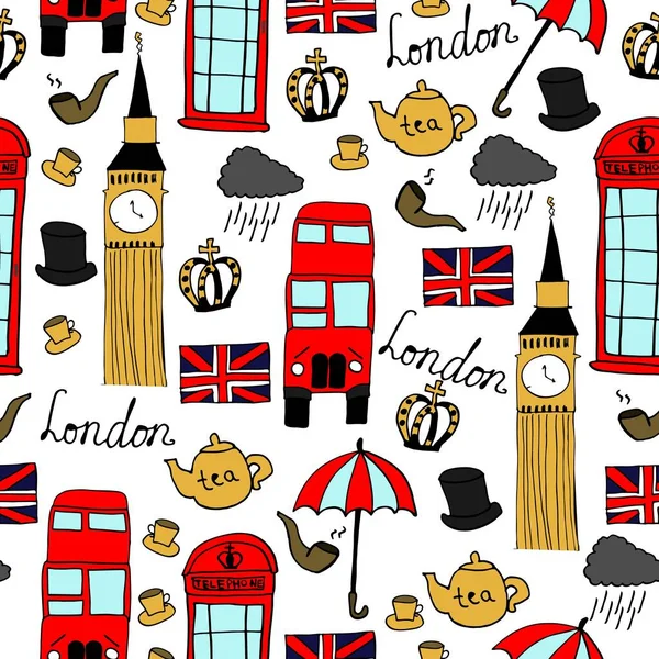 Set Mit Londoner Objekten Auf Weißem Hintergrund — Stockvektor