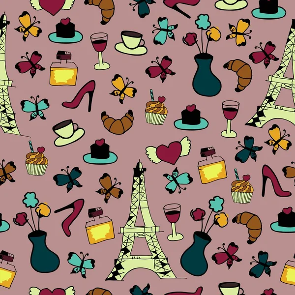 seamless pattern with France objects