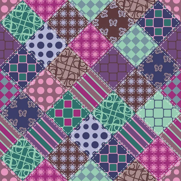 Fondo Patchwork Con Diferentes Patrones — Vector de stock