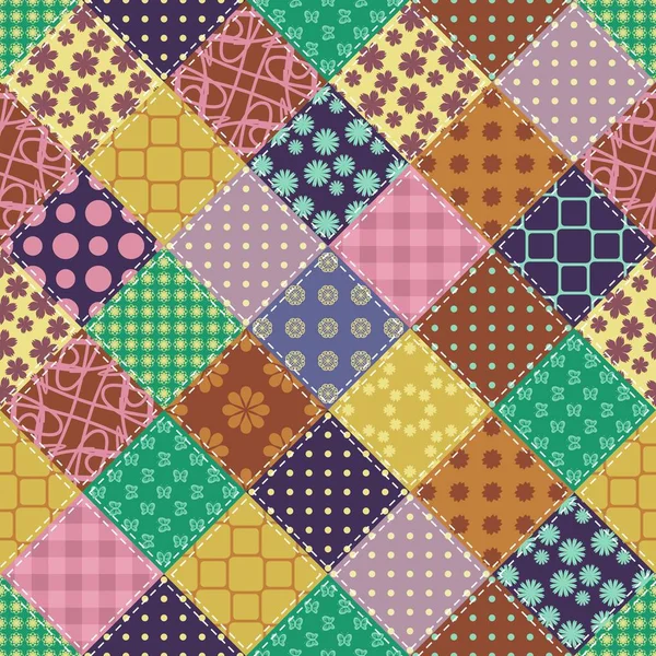 Fondo Patchwork Con Diferentes Patrones — Vector de stock