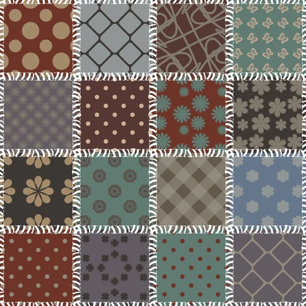 Fondo Patchwork Con Diferentes Patrones — Vector de stock