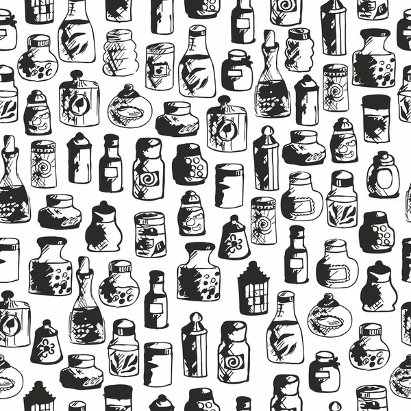 Fond Sans Couture Avec Pots Bouteilles — Image vectorielle