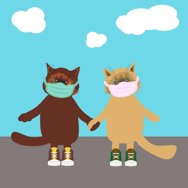 Pěkné Kočky Lékařských Maskách — Stockový vektor