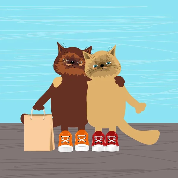 Twee Mooie Katten Wandelen — Stockvector