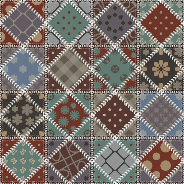 Fondo Patchwork Con Diferentes Patrones — Vector de stock