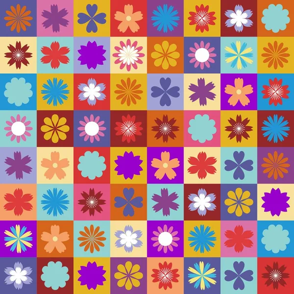 色彩艳丽的背景 有花朵和正方形 — 图库矢量图片