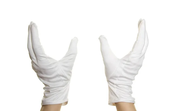 Human Hands White Textile Gloves White Background — Stock Photo, Image