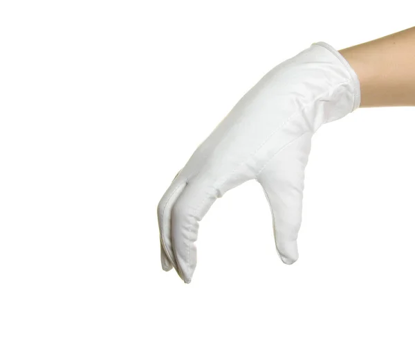 Manos Humanas Guantes Textiles Blancos Sobre Fondo Blanco —  Fotos de Stock