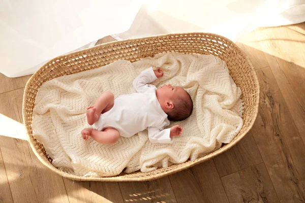 Newborn Baby Boy Basket Stock Image