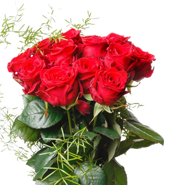 白地に赤いバラ Isoleted のバレンタイン花束のフラワー ショップで赤いバラの豪華な花束 誕生日 母のバレンタイン 結婚式の日の概念 — ストック写真