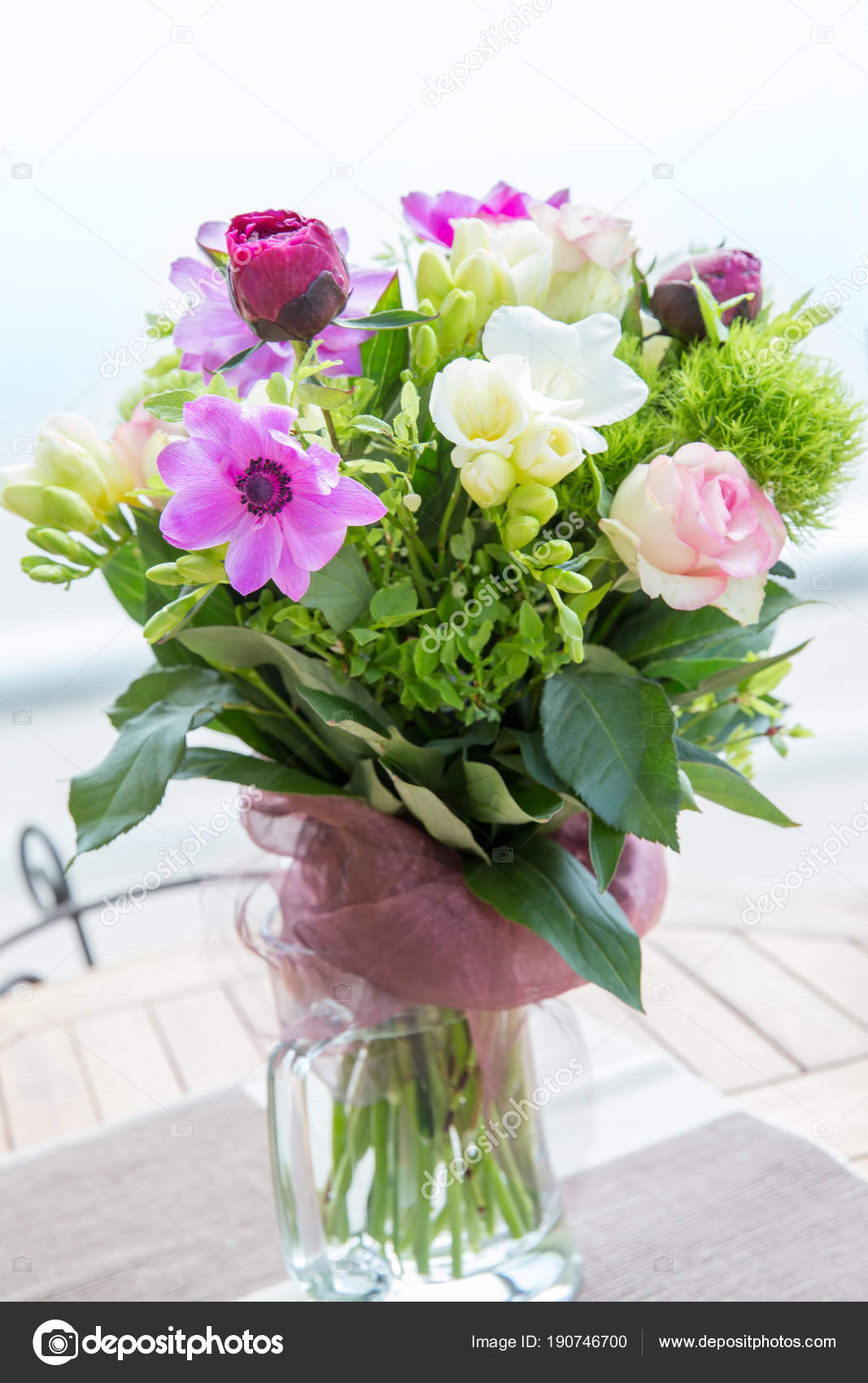 Large Beautiful Bouquet Of Peonies Roses Anemones In A Vase