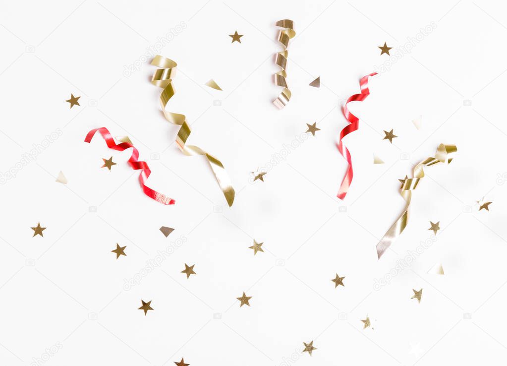 Celebration,party backgrounds concepts ideas with hand holding colorful confetti,streamers.Flat lay design