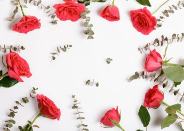 Beyaz arka planda şenlikli çiçek kompozisyonu. Genel Görünüm