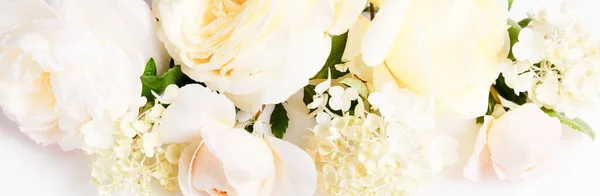 Composición floral festiva sobre el fondo blanco. Vista aérea —  Fotos de Stock